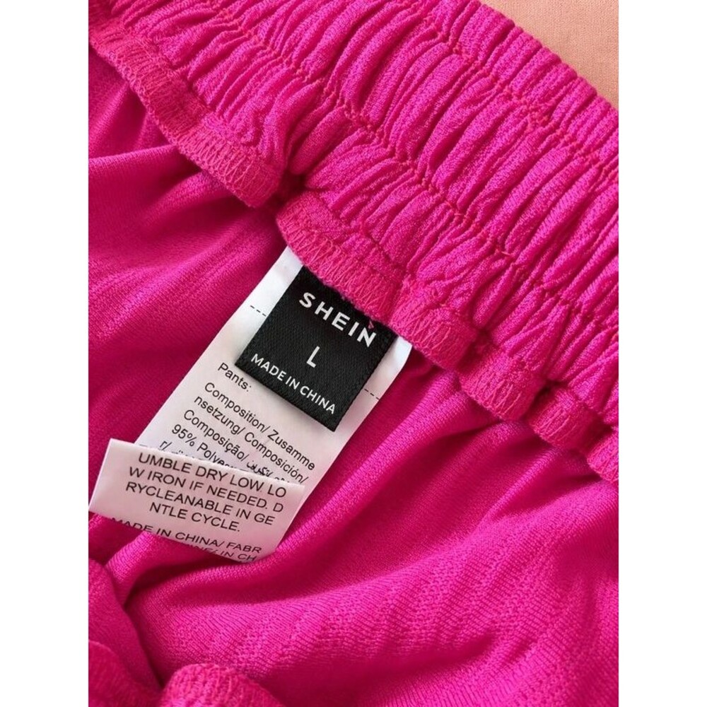 Title: SHEIN Hot Pink Plisse Tank Top Pants 2 Piece Set Size Large L